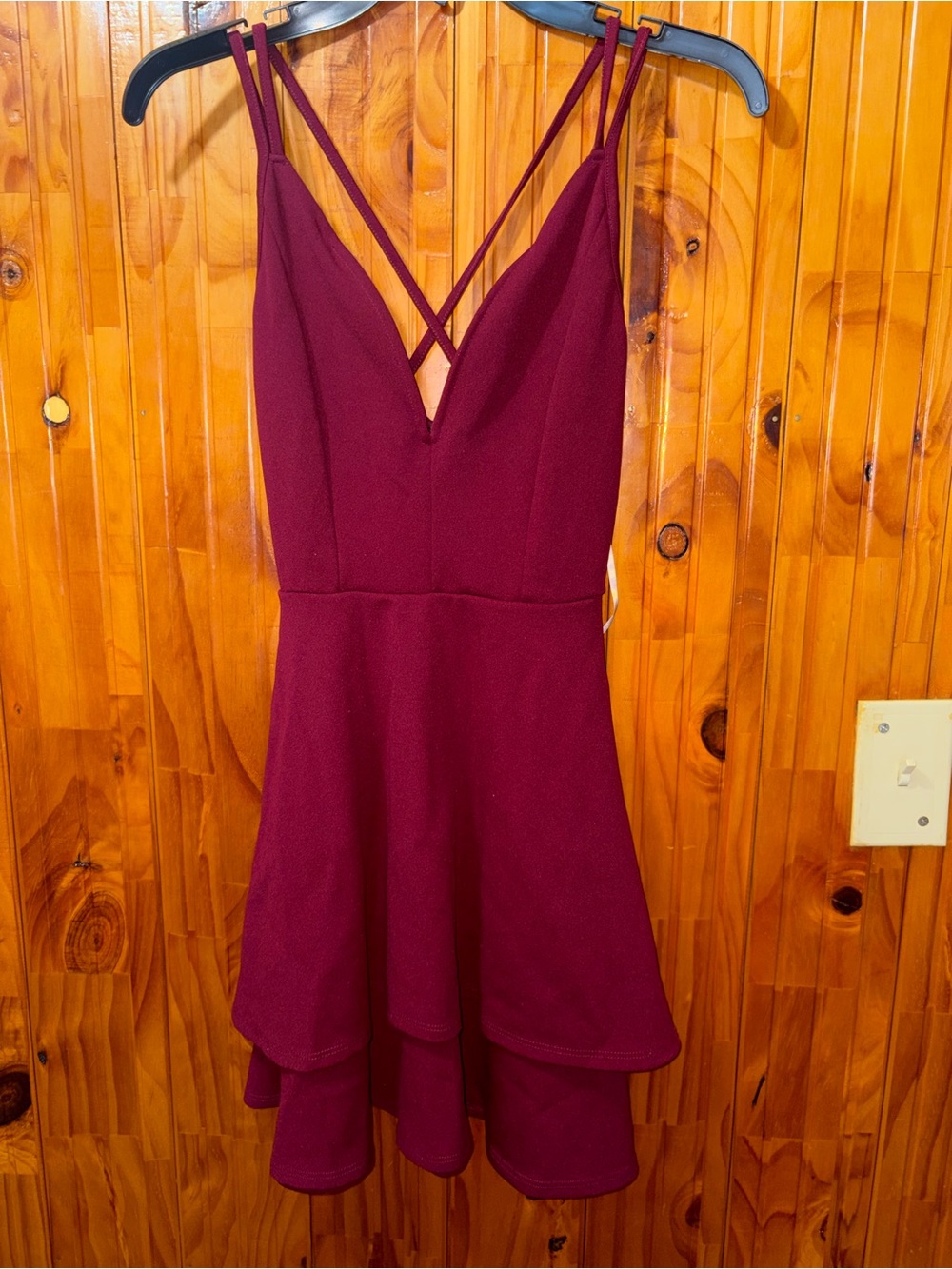 Rue21 Wine Double-Strap V-Neck Tiered Maxi Dress